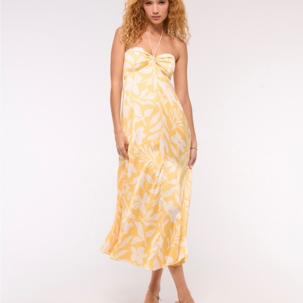 Twist Front Hawaiian Halter Maxi Dress